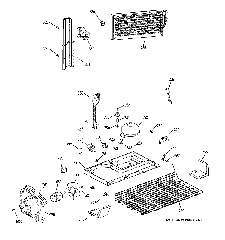 UNIT PARTS Diagram and Parts List for TBX18JIZBRAA  General Electric Refrigerator