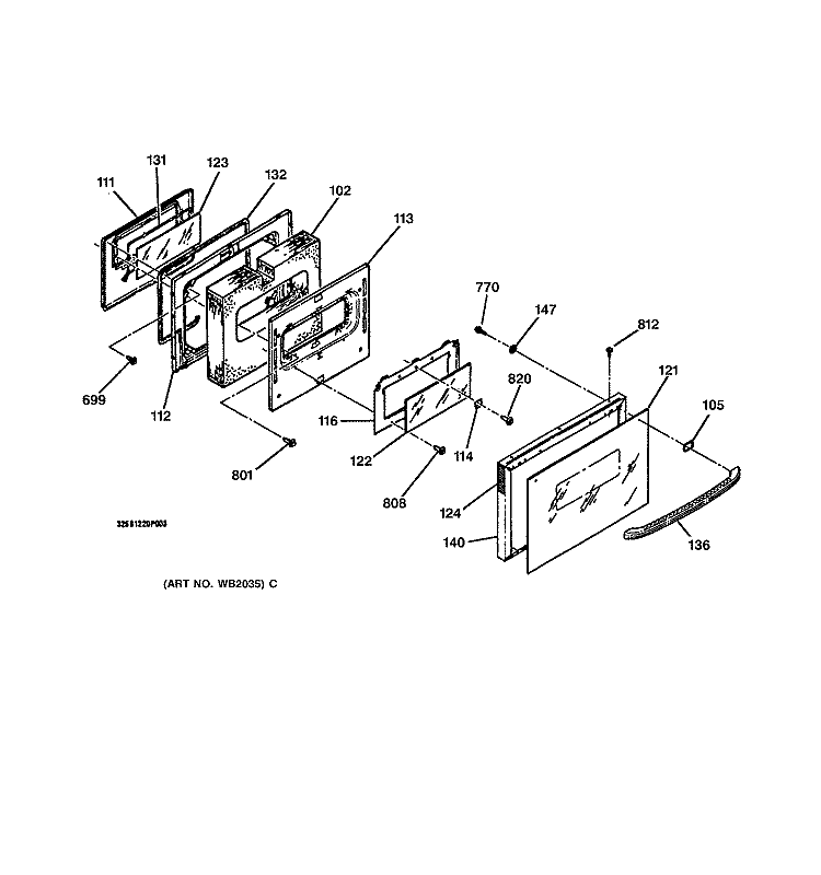DOOR Diagram and Parts List for JCSP39BW1BB  General Electric Range