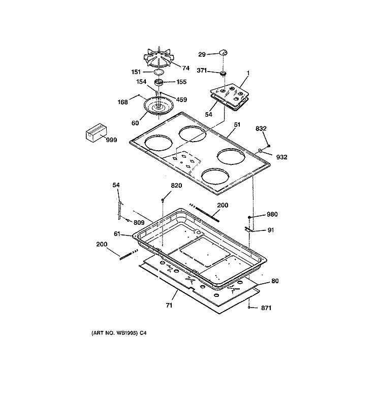 COOKTOP Diagram and Parts List for JGP626WEV6WW  General Electric Cooktop