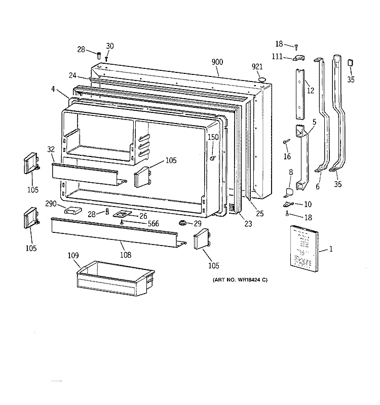 FREEZER DOOR Diagram and Parts List for TBX19VAZBRWW  General Electric Refrigerator