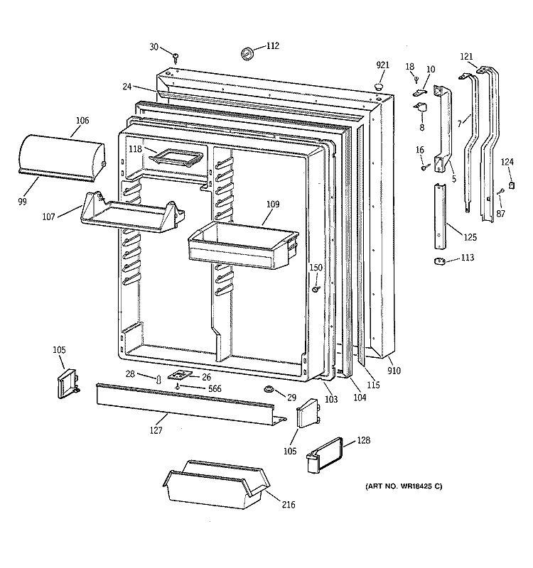 FRESH FOOD DOOR Diagram and Parts List for TBX19VAZBRWW  General Electric Refrigerator