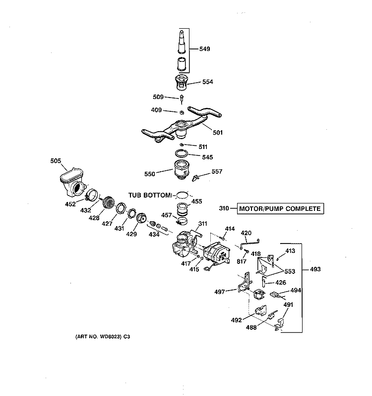 MOTOR - PUMP MECHANISM Diagram and Parts List for GSD4210X73AA  General Electric Dishwasher