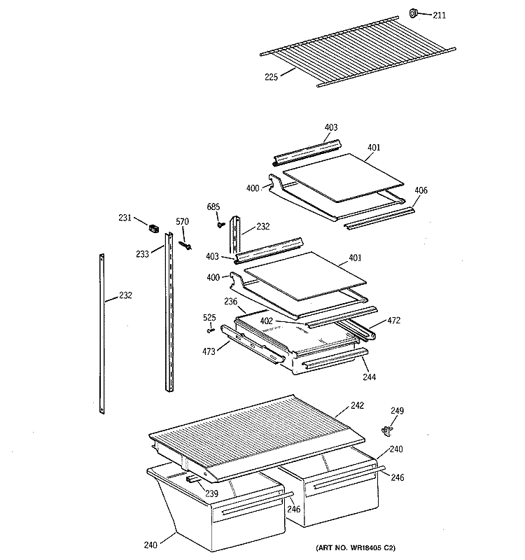 SHELF PARTS Diagram and Parts List for TBI18JIZHRWW  General Electric Refrigerator