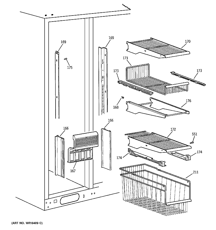 FREEZER SHELVES Diagram and Parts List for TFK28PFZAWW  General Electric Refrigerator