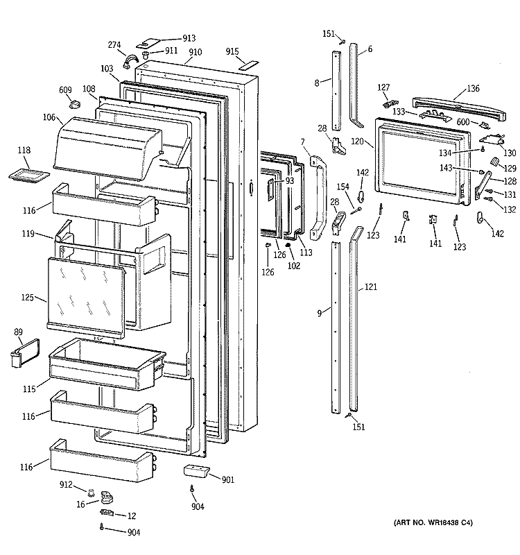 FRESH FOOD DOOR Diagram and Parts List for TFK28ZFZAAA  General Electric Refrigerator