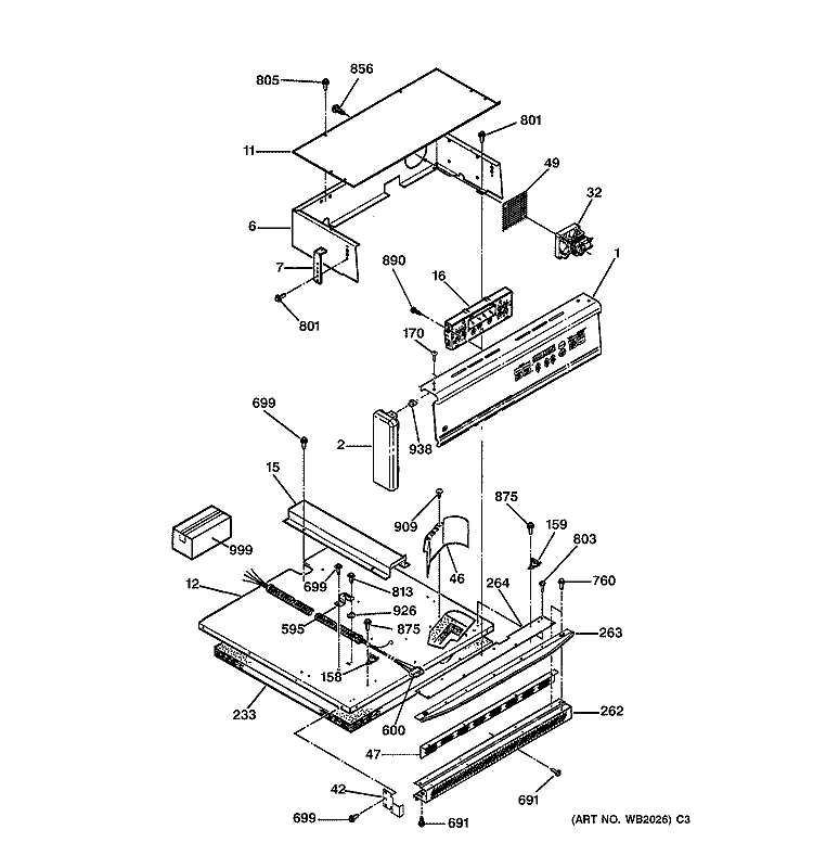CONTROL PANEL Diagram and Parts List for JRP15WW2WW  General Electric Wall Oven
