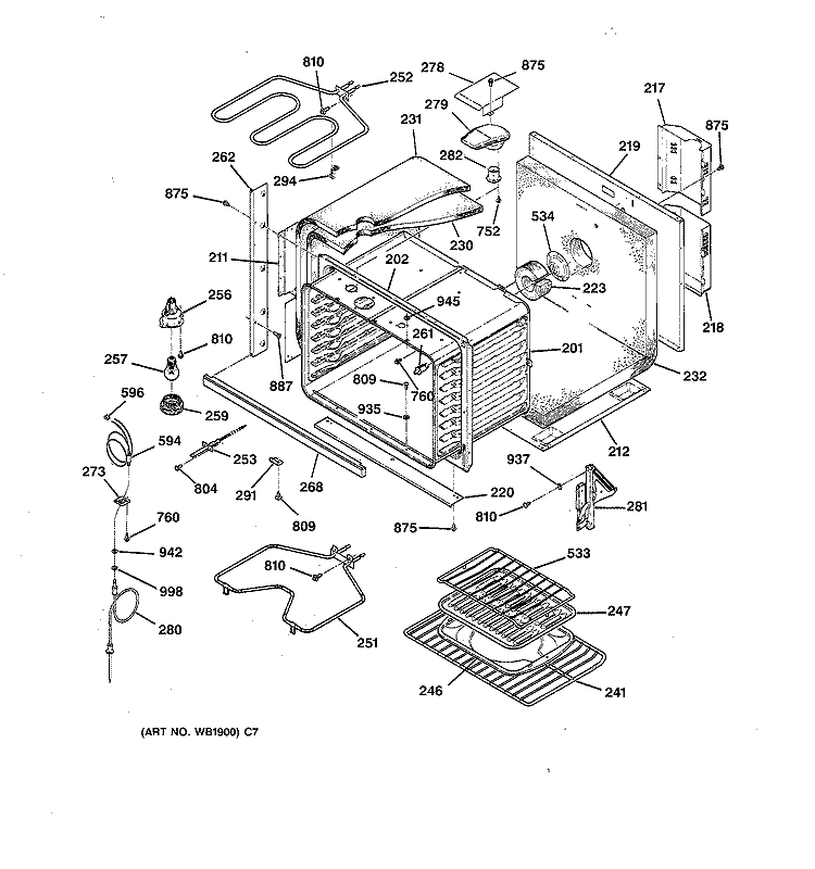 BODY PARTS Diagram and Parts List for JTP18WW2WW  General Electric Wall Oven