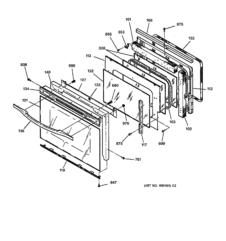 DOOR PARTS Diagram and Parts List for JTP18WW2WW  General Electric Wall Oven