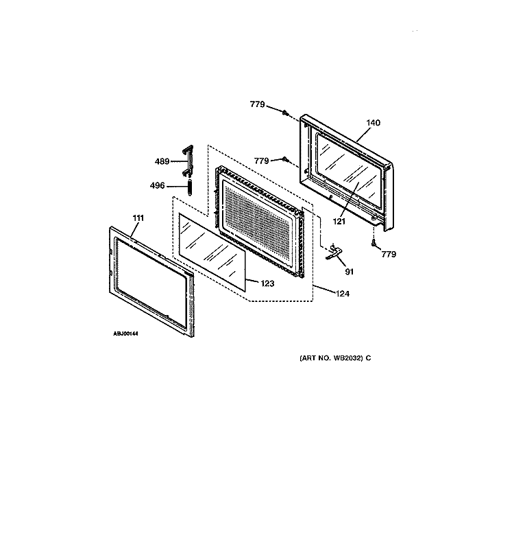 MICROWAVE OVEN DOOR Diagram and Parts List for JTP95BW2BB  General Electric Microwave Oven Combo