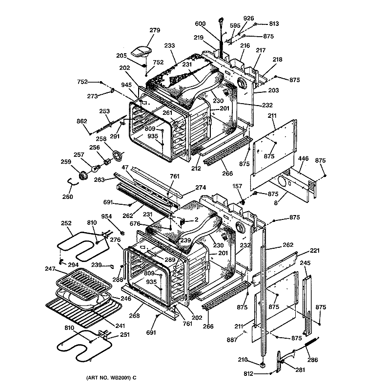 BODY PARTS Diagram and Parts List for JKP27BW2BB  General Electric Wall Oven