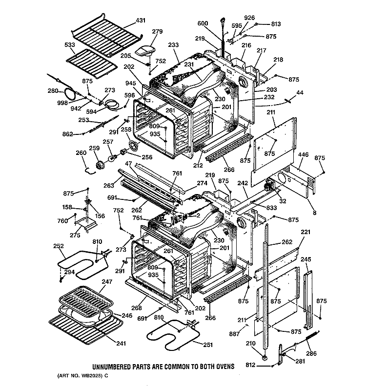 BODY PARTS Diagram and Parts List for JKP56WW2WW  General Electric Wall Oven