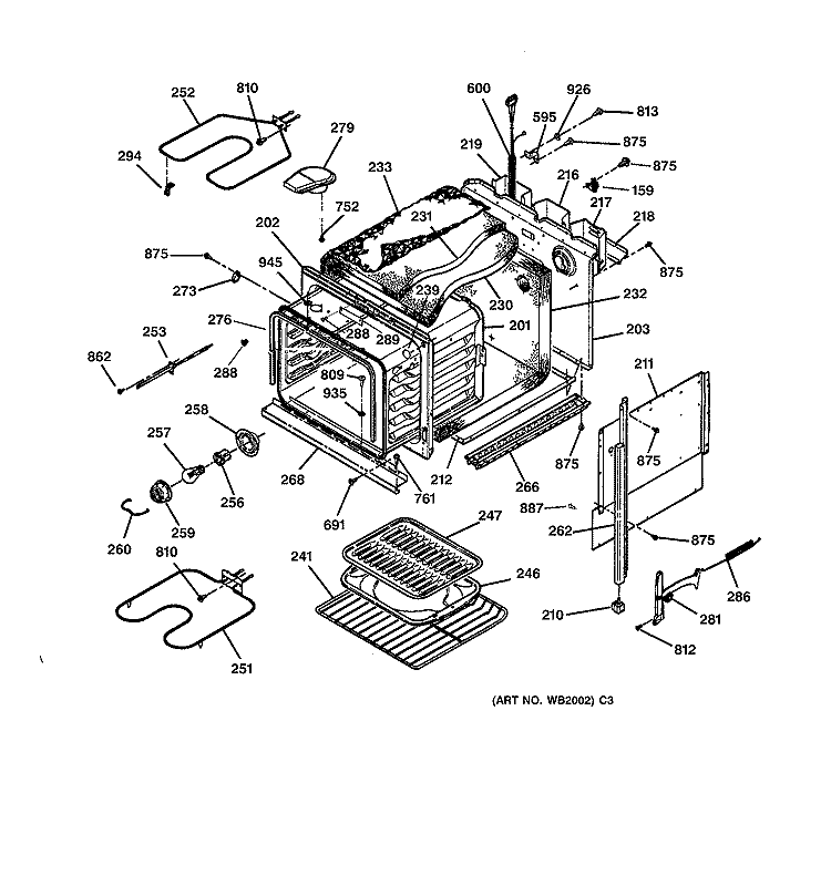 BODY PARTS Diagram and Parts List for JKS05BW2BB  General Electric Wall Oven