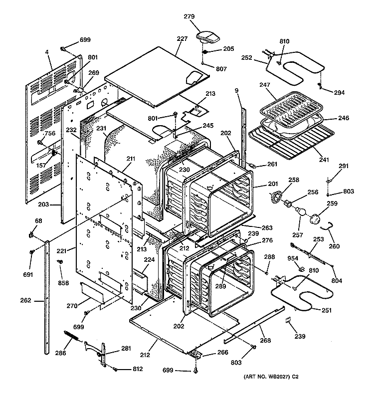 BODY PARTS Diagram and Parts List for JRP24BW2BB  General Electric Wall Oven
