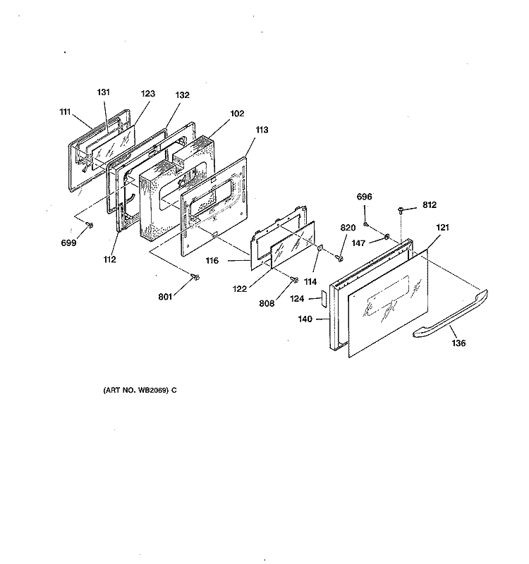 LOWER DOOR Diagram and Parts List for JRP24BW2BB  General Electric Wall Oven