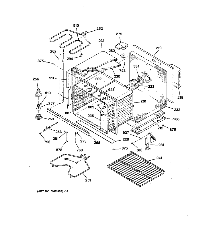 LOWER BODY Diagram and Parts List for JTP56BW2BB  General Electric Wall Oven