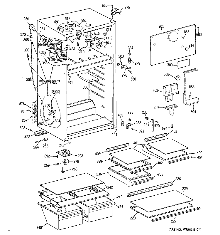 CABINET Diagram and Parts List for TBT18NIYERAD  General Electric Refrigerator