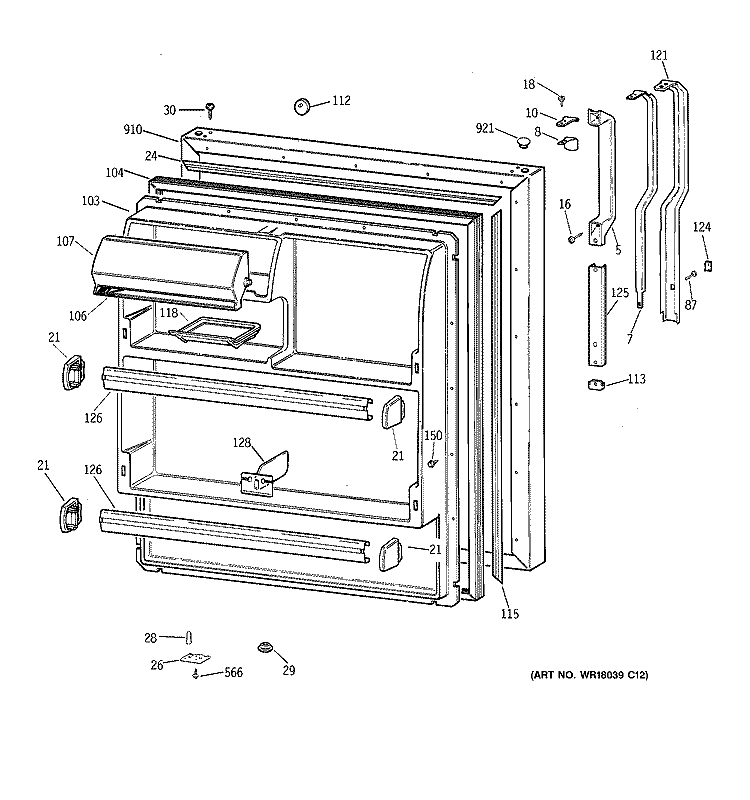 FRESH FOOD DOOR Diagram and Parts List for TBX18DAXNRAA  General Electric Refrigerator