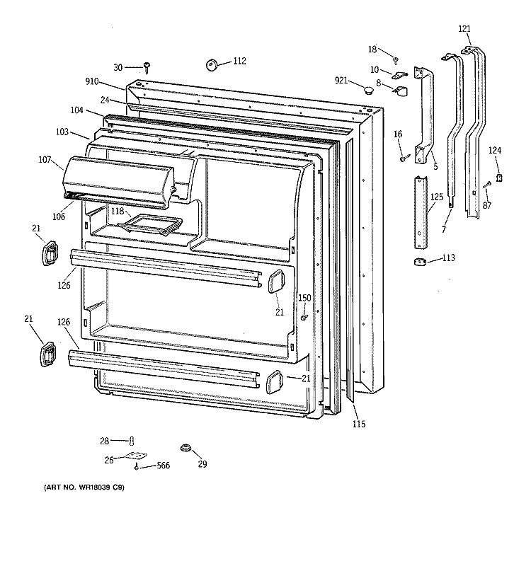 FRESH FOOD DOOR Diagram and Parts List for TBX18IIZCRWW  General Electric Refrigerator