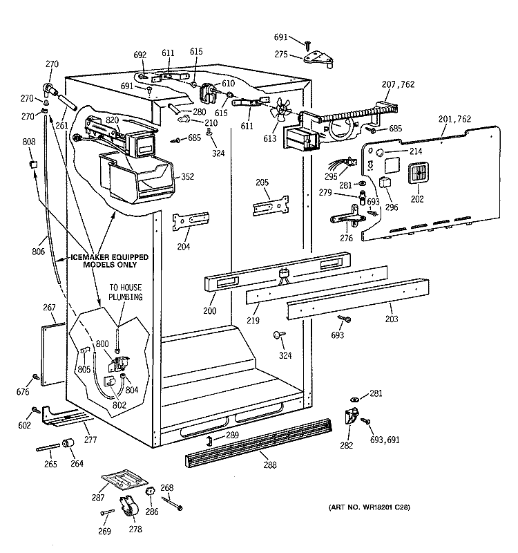 CABINET PARTS Diagram and Parts List for TBX18IIZCRWW  General Electric Refrigerator