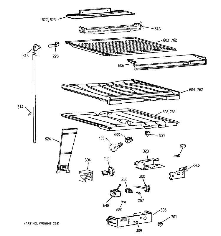 COMPARTMENT SEPARATOR Diagram and Parts List for TBX18IIZCRWW  General Electric Refrigerator