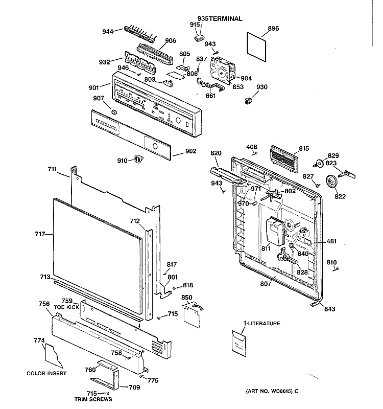 ESCUTCHEON & DOOR ASSEMBLY Diagram and Parts List for GSD900XX04BA  General Electric Dishwasher