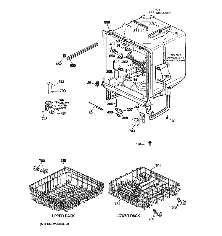 BODY PARTS Diagram and Parts List for GSD900XX04BA  General Electric Dishwasher