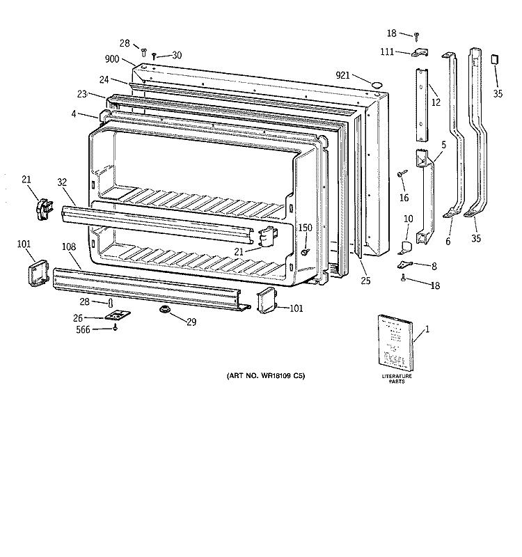 FREEZER DOOR Diagram and Parts List for TBX19DIYDRAA  General Electric Refrigerator