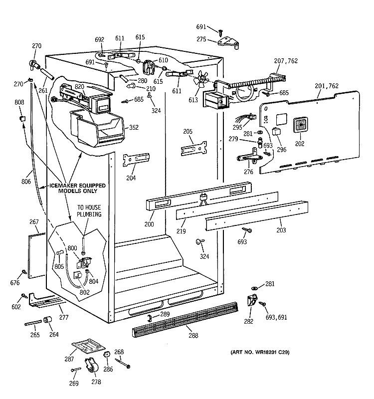 CABINET PARTS Diagram and Parts List for TBX19DIYDRAA  General Electric Refrigerator