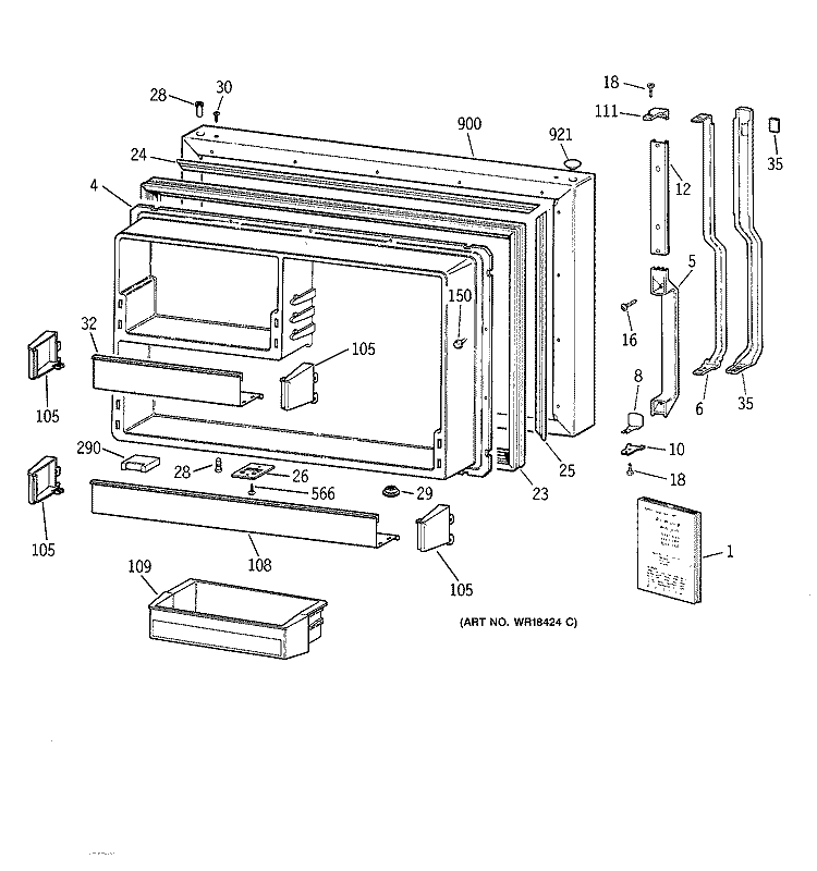 FREEZER DOOR Diagram and Parts List for TBX19ZIZCRAA  General Electric Refrigerator