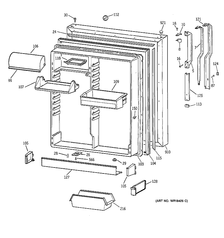 FRESH FOOD DOOR Diagram and Parts List for TBX19ZIZCRAA  General Electric Refrigerator