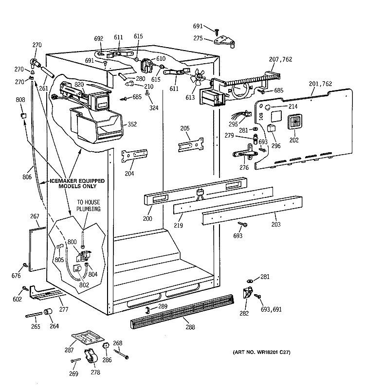 CABINET PARTS Diagram and Parts List for TBX19ZIZCRAA  General Electric Refrigerator