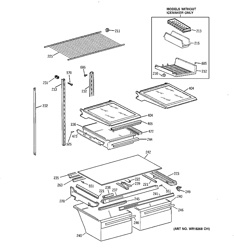 SHELF PARTS Diagram and Parts List for TBX19ZIZCRAA  General Electric Refrigerator