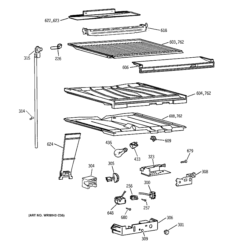 COMPARTMENT SEPARATOR PARTS Diagram and Parts List for TBX19ZIZCRAA  General Electric Refrigerator