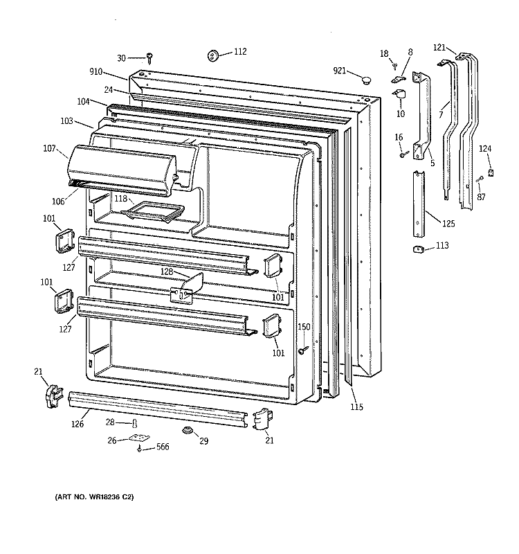 FRESH FOOD DOOR Diagram and Parts List for TBX21JAZHRWW  General Electric Refrigerator