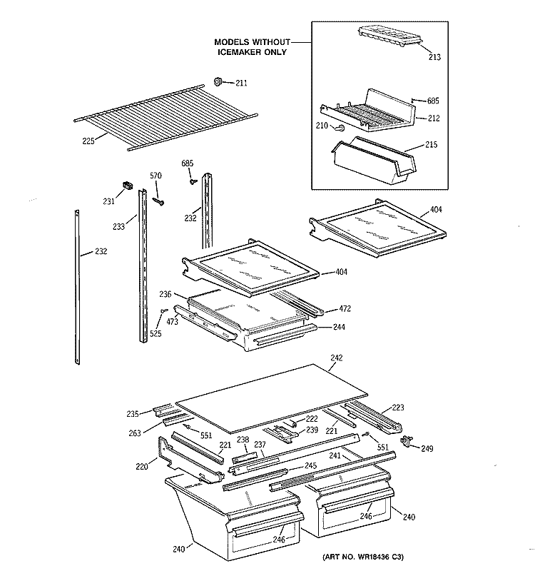 SHELF PARTS Diagram and Parts List for TBX21JAZHRWW  General Electric Refrigerator