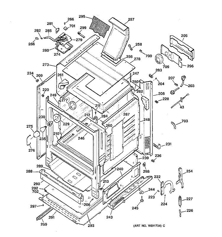BODY PARTS Diagram and Parts List for JGBP79BEW1BB  General Electric Range