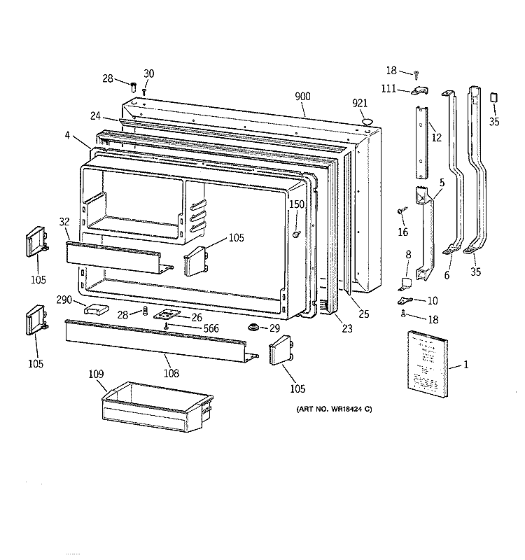 FREEZER DOOR Diagram and Parts List for TBX22ZAZHRAA  General Electric Refrigerator
