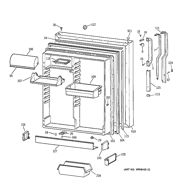FRESH FOOD DOOR Diagram and Parts List for TBX22ZAZHRAA  General Electric Refrigerator