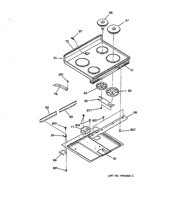 COOKTOP Diagram and Parts List for JBS29GM4WH  General Electric Range