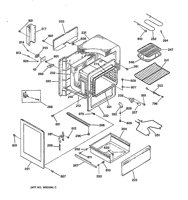 BODY PARTS Diagram and Parts List for JBS29GM4WH  General Electric Range