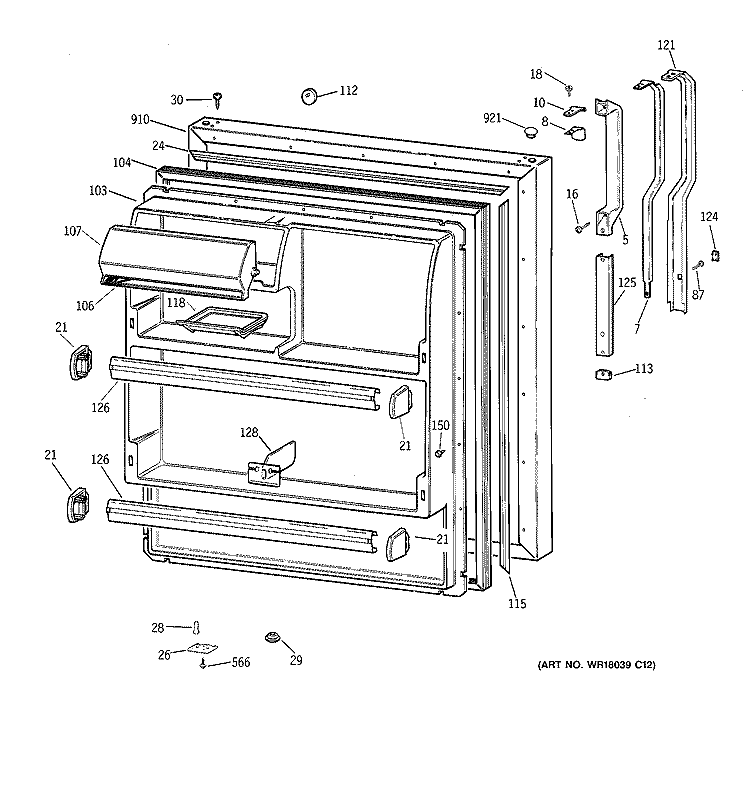FRESH FOOD DOOR Diagram and Parts List for TBX18DAXXRAA  General Electric Refrigerator