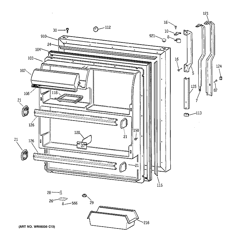FRESH FOOD DOOR Diagram and Parts List for TBX18DAXQRAA  General Electric Refrigerator