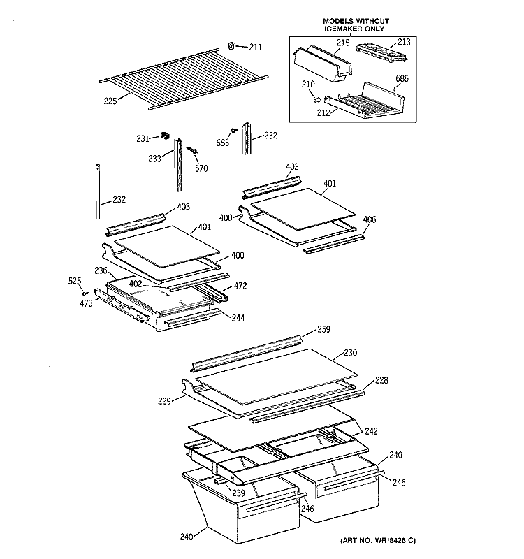 SHELF PARTS Diagram and Parts List for TBX18IIZKRAA  General Electric Refrigerator