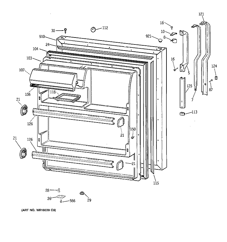FRESH FOOD DOOR Diagram and Parts List for TBX18IAZLRAA  General Electric Refrigerator
