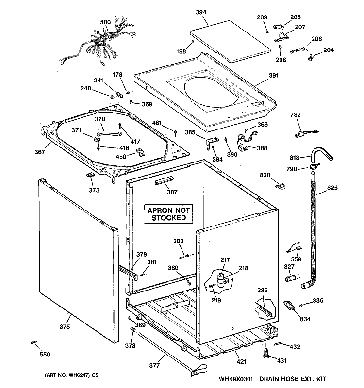 CABINET, COVER & FRONT PANEL Diagram and Parts List for WCCB2050T8AC  General Electric Washer