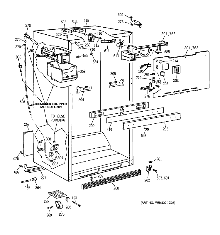 CABINET PARTS Diagram and Parts List for TBX19VAZNRWW  General Electric Refrigerator