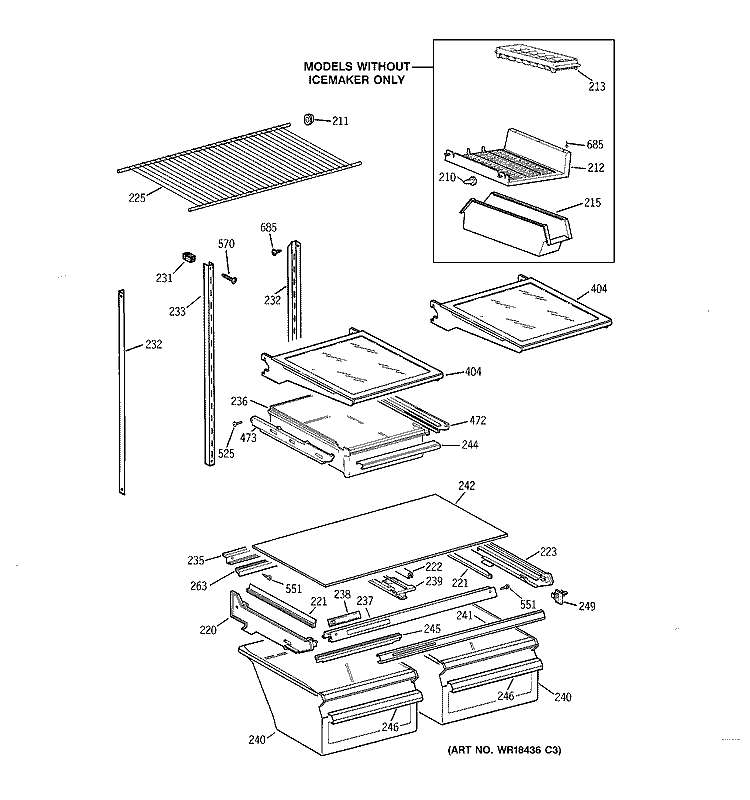 SHELF PARTS Diagram and Parts List for TBX19VAZNRWW  General Electric Refrigerator
