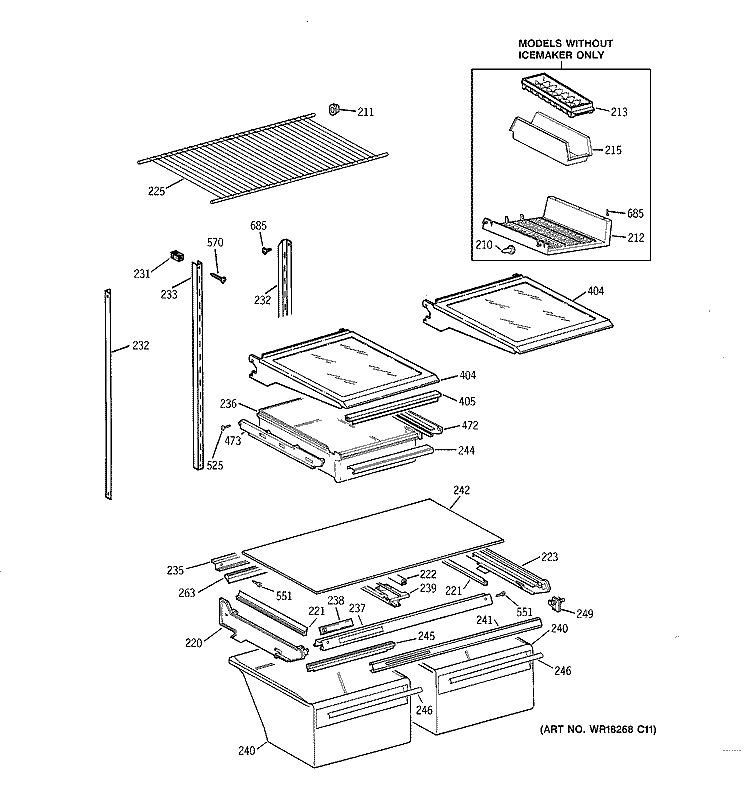 SHELF PARTS Diagram and Parts List for TBX19ZIZKRAA  General Electric Refrigerator