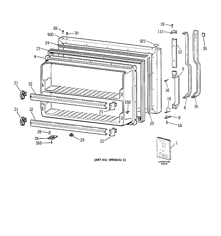 FREEZER DOOR Diagram and Parts List for TBX21JIZKRAA  General Electric Refrigerator