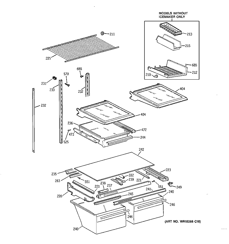 SHELF PARTS Diagram and Parts List for TBX22VAZLRWW  General Electric Refrigerator